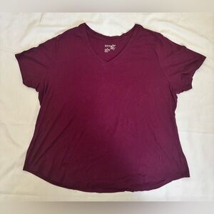 Terra & Sky Women’s V Neck Blouse in Merlot Sz 2X 22/24W